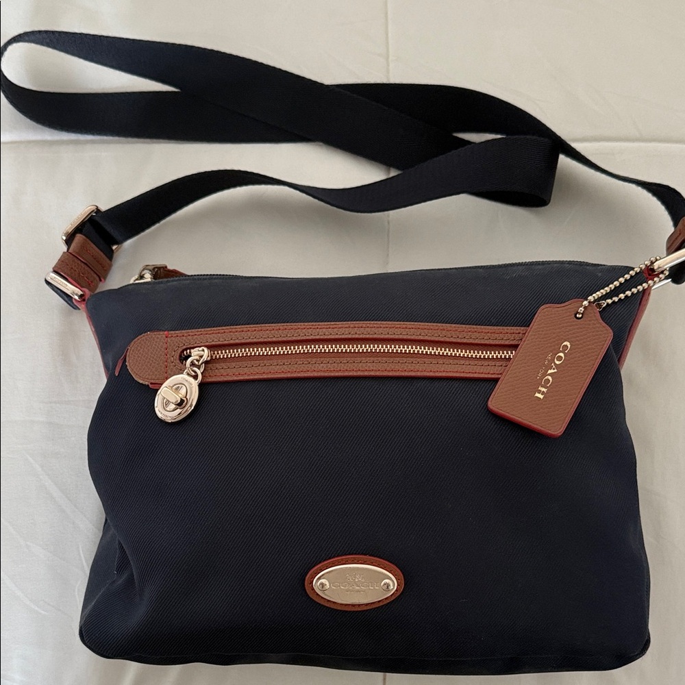 Coach Navy and Tan Shoulder Bag